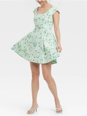 A New Day - Floral Mint Cap-Sleeve Fit & Flare Dress Size 6